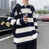 Felpe con cappuccio da uomo Felpe Primavera e autunno Casual Maglione allentato a righe stile Hong Kong Tendenza coreana Maglione sottile da uomo di moda sottileM