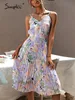 V-Neck Holiday Ploeged Print Summer Dres Spaghetti Riets Floral Sexy Beach Sundress Sexy Casual Female Vestidos 220510