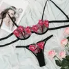 Vêtements de nuit pour femmes poignets pour femmes pour lit rouge femmes Sexy fleur broderie trois points sous-vêtements ensemble Lingerie mariée à être dans