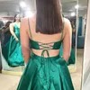 Spaghetti V Neck Lungo Abiti da sera formale Sweep Train Corset Back Satin Prom Gowns Plus Size