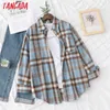 Tangada Camicia da donna oversize con stampa scozzese oversize stile fidanzato Camicia a maniche lunghe chic casual femminile BAO4 220513