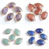 30 pièces de perles de pierres précieuses naturelles à facettes ovales brillantes, connecteur plaqué or à deux trous pour femmes, fabrication de bijoux BZ903