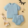 Комплекты одежды для малыша детское унисекс костюм сплошной цвет круглые топы с коротким рукавом+лоскутные шорты для девочек