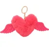 Porte-clés coeur ailes amour boule de cheveux porte-clés pendentif sac en peluche fille ornements voiture mignon cadeau Llaveros Para Mujer Pom Emel22