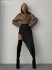 Clacive Fashion PU Läder Kvinnors Skirt Casual Oregular High-Waisted Ladies Vintage Slim Pocket Long S 220401