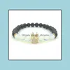 Beaded Strands Bracelets Jewelry Jln Micro-Pave Setting Imperial Crown New Trendy Tiger Eye Moonstone Bracelet For Men Women Stretch Fashio