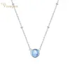 Vinregem Vintage 100％925 Sterling Silver Round Cut Blue Topaz Gemstone Pendant Necklace Engagement Fine Jewelry Wholesale Chain