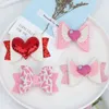 Oaoleer 3 " Glitter Hair Bows Clips Sweet Heart Pink Hairpins for Baby Girls Lovely Valentine's Day Hair Accessories Barrettes AA220323