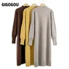 GIGOGOU Long Tricot Surdimensionné Femmes Maxi Pull Robe Chaud Col Roulé Lâche Tunique Robe High Street Baggy Midi Pull Robes 220316