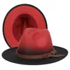 Gradiente fedora chapéus mulheres homens feltro chapéu mulher fedora homem jazz top chapéu fêmea macho macho largo tampa de moda primavera outono inverno cópia caps por atacado 20 cores