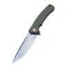 R7102 Flipper Couteau Pliant D2 Stone Wash Drop Point Lame Fibre de Lin avec Manche en Tôle d'Acier Inoxydable Roulement à Billes Couteaux EDC à Ouverture Rapide
