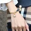 New Fashion Women Gold Plated Cute Heart Bag Charm Bracelet Black Leather Bracelets for Gift