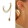 Sjfde-17 Punk Mujer Brincos Girl Leaf Chain Long Tassel Ear Cuff Clip oorbellen voor vrouwen sieraden Stud Dale22