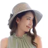 Brede rand hoeden lamaxpa stijlvolle vrouwen hoed opvouwbare zon kleine reis voor stroming femme elegant chapeau vrouwstro hoedwide