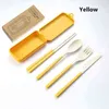 5pcs Portatile Riutilizzabile Cucchiaio Forchetta Viaggi Picnic Bacchette Paglia Di Grano Stoviglie Set Di Posate Con Scatola Di Trasporto Per Dent Ufficio Y220530