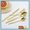 Flatware Sets Kitchen Dining Bar Home Garden 4 Pieces Cutlery Tableware 304 Stainless Steel Sierware Knife Fork Spoon Set Drop Delivery 2