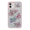 Beaux étuis pour papillon pour iPhone 15 14 13 Pro Max 12 11 x xr xs 6 7 8 Plus bling gitter star hard acrylique tpu hybride hit couleur claire le téléphone mobile couverture de la peau arrière