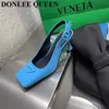 Cukierki Kolor Buty Kobieta Slingbacks Wysokie Obcasy Sandały Plac Toe Eleganckie Pompy do Party Wedding Buty Sandal Slip On Mule Mujer 220422