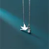Naszyjniki wiszące srebrne biżuterię świeżo błyszcząca urocza ptak okrągły pojedynczy diamentowy gołąb moda słodkie zwierzę XL165