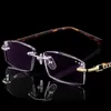 Solglasögon Mode Luxury Designer Reading Glasses Rimless Diamant Cutting Frame Square Reader Män Kvinnor Presbyopia Anti-Blue Light