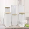 US STOCK 16oz Bouteilles d'eau en verre Sublimation Blanks Givré Clear Can Tasses en forme avec couvercle en bambou Réutilisable Paille Bière Soda Tumblers