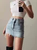 HOUZHOU Punk Denim Pencil Skirt Women Distressed Ripped Vintage Irregular High Waist Slim Jean Skirt Summer Casaul Streetwear T220819