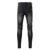 Jeans designer Amirrss Heren Nieuwe veelzijdige wasgat steken leer borduren slim fit legging jeans broek heren high street fashion AV14