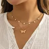 Collana con ciondolo di perle d'imitazione a forma di farfalla in metallo oro vintage carino Set da donna Collane con clavicola semplici Gioielli da sposa per ragazze