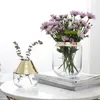 Vases Scandinavian Glass Vase With Gold Plating Transparent Hydroponic Flower Creative Design Bowl Aquarium Pot Home Deco