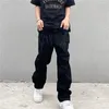 Calças masculinas moda preto streetwear y2k bordado baixo aumento baggy calças de brim em linha reta hip hop denim masculino clot2654