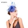 Coiffes pointer tulle chapeaux nuptiles des plumes élégantes fleurs fascinateurs noirs importants accessoires de cheveux de fête des femmes