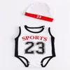 Kinderen Baby Boy Designer Designer Rompers Toddler Infant Basketball 23 Print korte mouw Romper met hoed Baby klimmen 100% katoenen jumpsuits