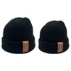 Chapeau tricoté pour garçons filles automne hiver chaud enfants bonnet adultes enfants parents-enfants chapeaux né bébé casquette avec étiquette en cuir 220812