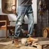 2022 nuovi uomini pantaloni Street Brand Trend jeans lavati stile americano buco dritto jeans moda casual allentati per uomo T220716