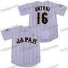 Xflsp 16 Shohei Ohtani Japon Samurai Noir Blanc Stripe Pinstriped Film Baseball Jersey Double Cousu Nom et Numéro Expédition Rapide