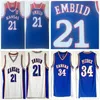 스티치 NCAA 캔자스 Jayhawks 대학 농구 유니폼 Joel 21 Embiid Vintage Paul 34 Pierce Jersey Blue Shirts S-2XL