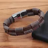 Bedelarmbanden zwarte/bruine kleur gevlochten in elkaar grijpende stiksels echte lederen armband roestvrijstalen magnetische gespen voor mannen cadeau