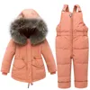 Children Winter Down Clothing Sets 2019 Real Fur Collar Kids Winter Down Jacket Baby Girls Warm Overall Toddler Boys Down Jacket J220718