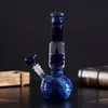 Collection Blue Glass bong Smoking Percolator Bongs Water Bubbler Pipe 10.7 inch Height Recycler Dab Rig with 14mm male bowl Pattern Oil Joint Handmade Hookah Tool