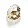 الموضة 18K الذهب مطلي خمسة صفوف خاتم الماس خاتم الفولاذ المقاوم للصدأ الحلقات المجوهرات للعشاق هدية
