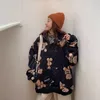 Harajuku urso impressão zíper jaqueta mulheres oversize hoodies preto moletom vintage goth punk solto outwear casual grunge roupas 220815