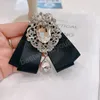 Korean Fabric Bow Tie Brooch Pins Female Shirt Dress Necktie Luxulry Crystal Rhinestones Collar Fashion Jewelry Accessories