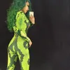 Stage Wear Women Halloween 3D Printed Green Snake For Costume DJ Singers Jumpsuit Bling Bodysuit Celebrate Performance ClothingStage StageSt