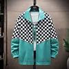 Men's Jackets Spring Plaid Jacket Men Zip Up Turn Down Collar Fashion Streetwear Black Coat Techwear Japanese FashionMen's