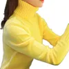 Stickad hög nacke pullovers turtleneck långärmad solid färg smal elastisk tröja gul höst vinter kvinna stretch tjock