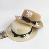 2022 New Sun Hat Straw Boater Top Summer Mats Women Beach Flat Brim Cap Bow Knot Ribbon Holiday Sombreros de Sol Pearl Caps