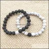 Braccialetti con ciondoli Gioielli 8Mm Pietra lavica nera naturale Bracciale turchese bianco Vaolcano Aromaterapia Olio essenziale Diff Dhdmf