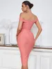 Casual Dresses Women Summer Style Sexy Off Shoulder Pink Midi Bodycon Bandage Dress 2022 Elegant Evening Party Club DressCasual