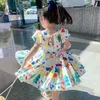 Summer Girls 'Dress Puff Sleeve Casual Cartoon Party Princess Cute Children's Wear Baby Kids Girls Clothing 220426