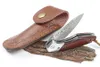 Yeni Damascus Flipper klasör bıçağı VG10 Damascus çelik bıçak gül ağacı   çelik başlıklı bilyalı, deri kılıflı EDC cep bıçakları